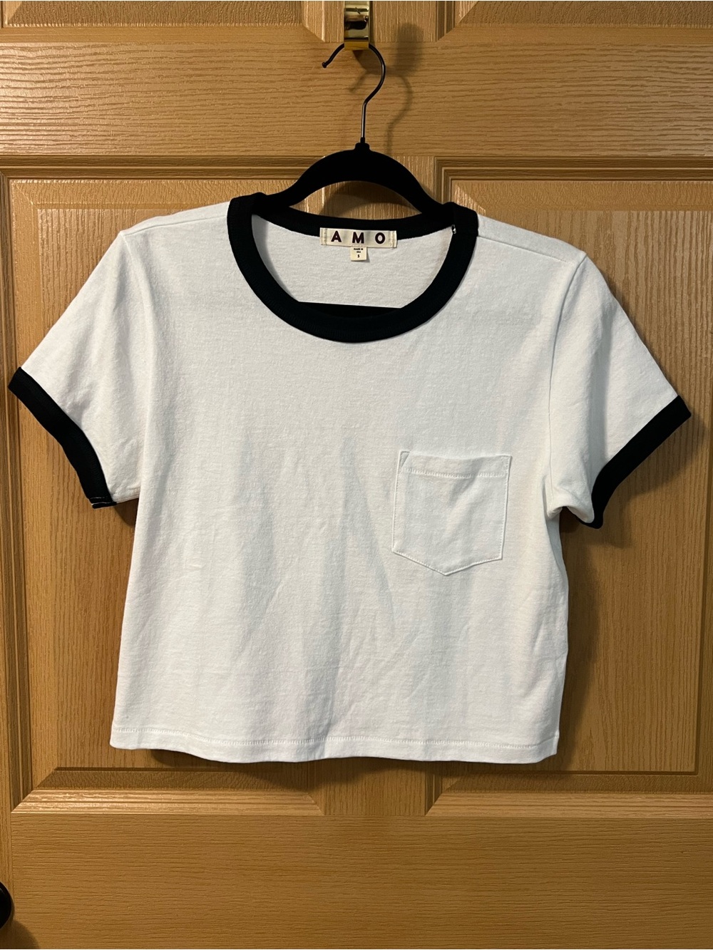 AMO White Tee with Black Neck Trim MSRP $95